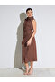 Brown Side Pleated Sleeveless Midi Dress - 3