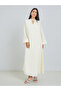 Cream Pleated Embellished Neckline Maxi Dress - 3