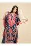 Printed Satin Kaftan Nightdress with 3/4 Sleeves - 3