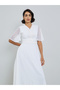 Women White Lace Trim A-Line Midi Dress - 2