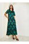 Teal Floral Short Sleeve A-Line Maxi Dress - 3