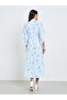 Blue Floral Print Buttoned A-Line Midi Dress - 5