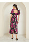 Floral Print Puff Sleeves Sheath Maxi Dress - 5