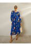 Blue Floral Print Pleated A-Line Midi Dress - 6