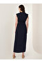 فستان ميدي أزرق داكن بدون أكمام شق أمامية - 5