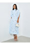 Blue Floral Print Buttoned A-Line Midi Dress