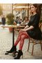 Red Floral Patterned Thin Fishnet Pantyhose – Stylish Design with Stretchy Lace Texture and Floral Detail - 3