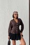 Women's Bitter Brown Waist-Slit Shirt with Pleated Detail and Stylish Buttons, V-Neck - 8