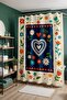 Bathroom Curtain, Navy Blue Heart Garden Patterned Shower Curtain, Bathtub Curtain 175X200Cm