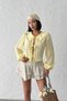 Women's Summer Yellow Tie-Up Open Front Large Collar Balloon Sleeve Seasonal Summer Shirt Blouse - 5