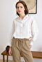 Side Gathered Self-Creased Crop Shirt Ecru 9410