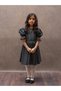 Girl's Black Polka Dot Belted Poplin Flared Dress