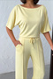 Women's Summer Yellow Soft Bat Sleeve Blouse with Tie Waist Wide Leg Two-Piece Set - 2
