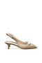 Women's Beige Satin Medium Heel Stiletto with Buckle New Season Hk1093 - 4