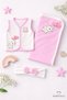 Baby Girl Set of 3 Cotton Heart Jacquard Patterned Elephant Printed Vest, Blanket, Headband, Newborn Set - 3
