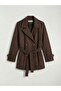 Double-Breasted Collared Suede Look Women's Trench Coat - 6