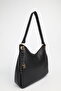 Women's Patternless Black Charm Detailed Zipper Closure Hand and Shoulder Bag Toli - 2