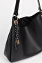 Women's Patternless Black Charm Detailed Zipper Closure Hand and Shoulder Bag Toli - 3