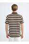 Brown Polo Neck Striped Men's T-Shirt - 5