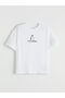 White Crew Neck Penguin Printed Girls' T-Shirt