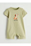 Ecru Crew Neck Printed Baby Boy Combed Cotton Jumpsuit 3-Piece - 2