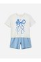Ozmarka New Season Bow Printed Girls' T-Shirt and Shorts
