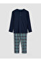 M&B Collection Navy Blue Standard Fit Plaid Men's Pajama Set - 8