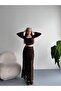 Women's Brown Lined Lace Detail Long Asymmetrical Skirt - 4