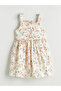 Yellow square neck floral bow girl's dress