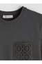 Anthracite Crew Neck Embroidered Women's T-Shirt - 2