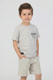 Boy's Printed Pattern T-Shirt - Striped Shorts Set - 2
