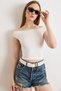 Women's White Studded Detailed Madonna Soft Textured Crop Blouse Blz-19003240