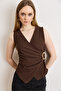 Women's Brown Accessory Detailed Double-Breasted Ribbed Blouse Blz-19003234