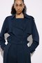 Striped Belt Detailed Navy Blue Cropped Trench Coat - 2