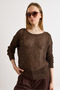 Women's Brown Openwork Cotton Content Boho Knitwear Blouse Blz-19003238 - 3