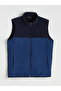 Navy Blue Standard Fit Mock Neck Men's Fleece Vest - 5
