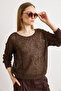 Women's Brown Openwork Cotton Content Boho Knitwear Blouse Blz-19003238 - 2
