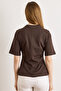 Womens Brown Crew Neck Cotton Peplum T-Shirt TSH-19000943 - 6