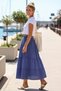 Cobalt Blue Skirt with Ruffles and Embroidery, Elastic Waist, Casual Muslin Long Woven Skirt 92 65 - 4