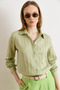 Women's Green Textured Contrast Striped Regular Fit Shirt Gml-19001405 - 4