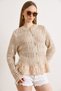 Women's Stone Lace Detailed Boho Soft Textured Knitwear Cardigan Hrk-19000486 - 3