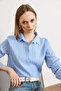 Women's Blue Striped Draped Woven Shirt Gml-19001427 - 4