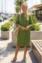 Pine Green Dominant Collar Buttoned 3/4 Sleeve Kangaroo Pocket Casual Muslin Loose Woven Dress 102 67 - 3