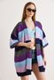 Women's Navy Blue Anthracite Colored Thick Striped Knitwear Cardigan Hrk-19000337 - 3