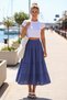 Cobalt Blue Skirt with Ruffles and Embroidery, Elastic Waist, Casual Muslin Long Woven Skirt 92 65 - 2