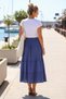 Cobalt Blue Skirt with Ruffles and Embroidery, Elastic Waist, Casual Muslin Long Woven Skirt 92 65 - 3