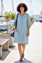 Light Blue Judge Collar Buttoned 3/4 Sleeve Kangaroo Pocket Casual Muslin Loose Woven Dress 102 67