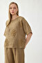 100% Linen Floral Motif Short Sleeve Blouse - 3