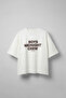Men's Boxy Fit Crew Neck Letter Printed T-Shirt Ecru