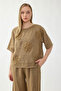 100% Linen Floral Motif Short Sleeve Blouse - 4